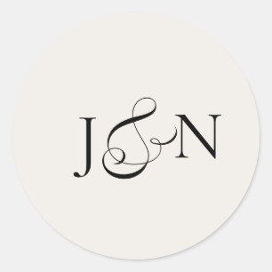 Sticker Rond Mariage Calligraphie Ivoire Noir Classique