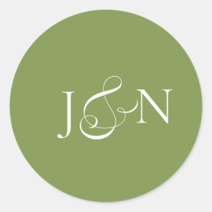 Sticker Rond Mariage Calligraphié Vert Ivoire Classique