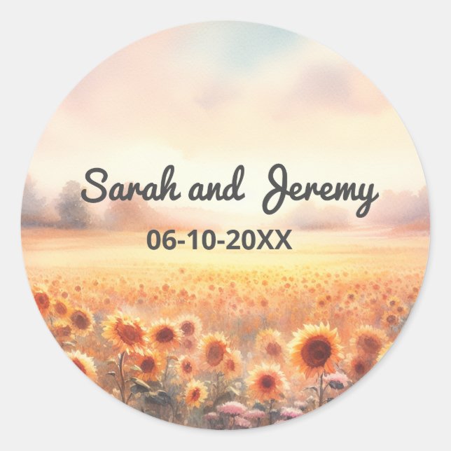 Sticker Rond Mariage campagnard d'aquarelle rustique Boho Sunfl (Devant)
