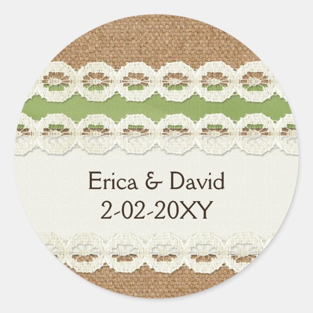Sticker Rond MARIAGE CAMPAGNARD de bouclage et de dentelle FAUX (Devant)