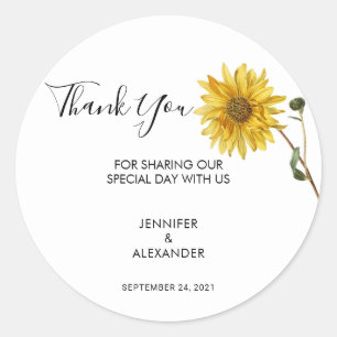 Sticker Rond Mariage campagnard de Merci de tournesol rustique