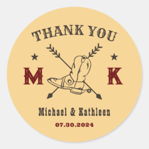 Sticker Rond Mariage campagnard de monogramme des bottes de cow