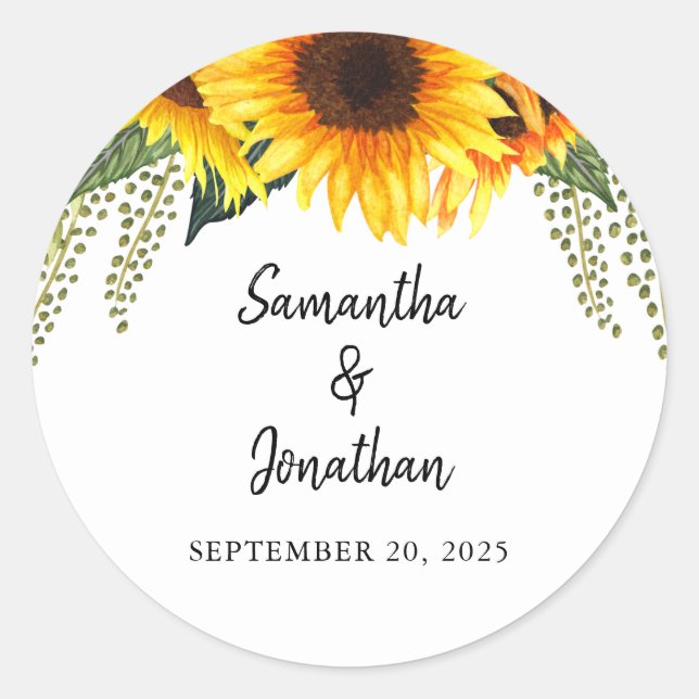 Sticker Rond Mariage campagnard des tournesols d'automne (Devant)