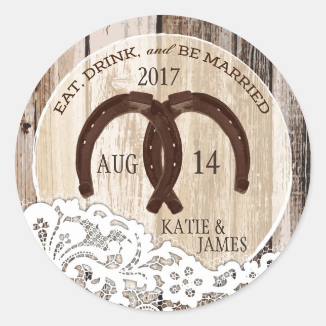 Sticker Rond Mariage campagnard en dentelle de bois rustique (Devant)