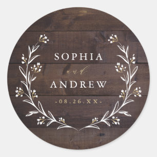 Sticker Rond Mariage campagnard Floral Boho Rustique