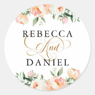 Sticker Rond Mariage campagnard floral romantique à pivoines ro
