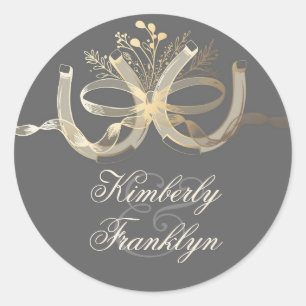 Sticker Rond Mariage campagnard Gold Rustic Horseshoes