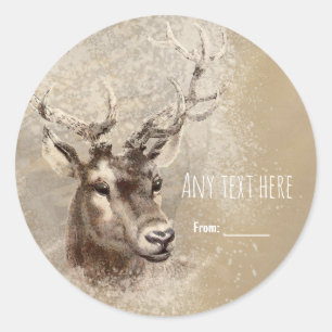 Sticker Rond Mariage campagnard Rustic Deer Head Favoriser