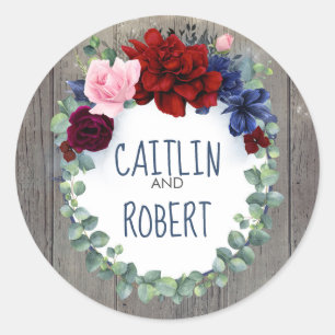 Sticker Rond Mariage campagnard rustique de la marine bordeaux 