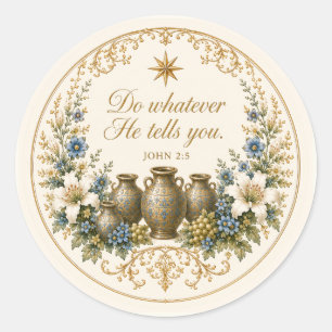 Sticker Rond Mariage Catholique à Cana Écriture Florale