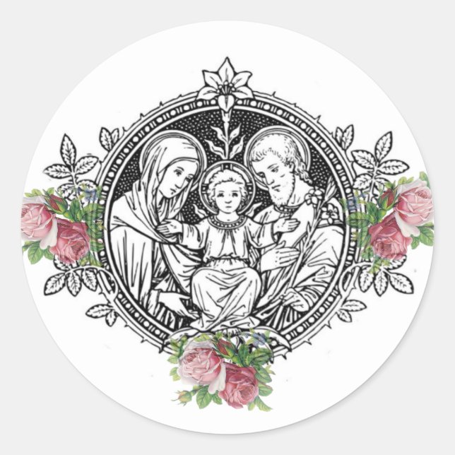 Sticker Rond Mariage catholique traditionnel Roses Sainte Famil (Devant)