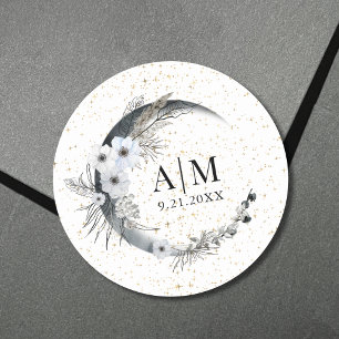 Sticker Rond Mariage Céleste Lune Étoiles