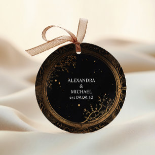 Sticker Rond Mariage Céleste Mystique Noir et Or