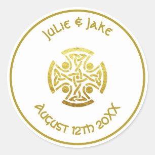 Sticker Rond Mariage celtique Faux Gold Celtic Knot Cross