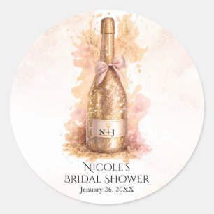 Sticker Rond Mariage Champagne et Paillettes Dorées