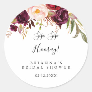Sticker Rond Mariage champêtre Bohème Floral Sip Sip Hooray Sho