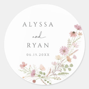 Sticker Rond Mariage Champêtre Fleur de Fleur Sauvage Neutre
