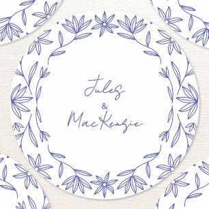 Sticker Rond Mariage Champêtre Fleur Sauvage Bleu Méditerranéen
