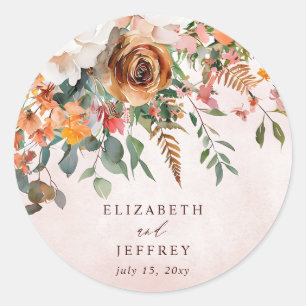 Sticker Rond Mariage Champêtre Floral Orange Automne