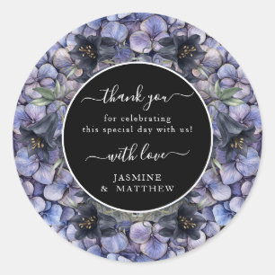 Sticker Rond Mariage Chic Remerciement Floral Noir Classique