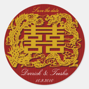 Sticker Rond Mariage chinois enregistrer la date / merci autoco