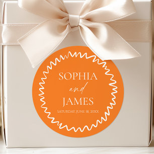 Sticker Rond Mariage Citron Ondeux Fantaisiste Orange