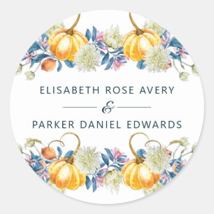 Sticker Rond Mariage Citrouille Floral Automne Personnalisé