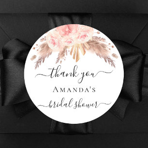 Sticker Rond Mariage civil pampas herbe rose or rose floral