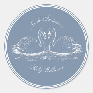Sticker Rond Mariage Classique Élégant Bleu Poussiéreux