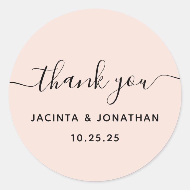 Sticker rond Mariage classique en Merci rose (Devant)