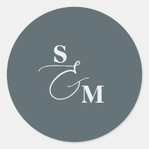 Sticker Rond Mariage Classique Monogramme Script Esperluette