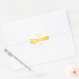 Sticker rond mariage classique Papillon jaune