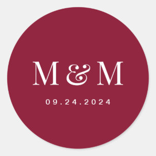 Sticker Rond Mariage Classique Typographie Monogramme Rouge Bou