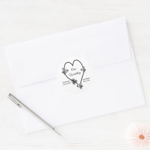 Sticker Rond Mariage Coeur Et Papillons Noir Et Blanc