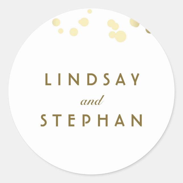 Sticker Rond Mariage Confetti blanc et or (Devant)