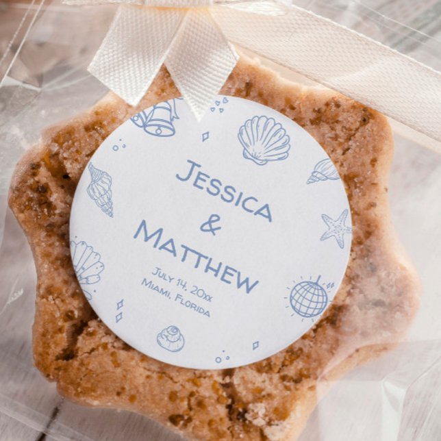 Sticker Rond Mariage côtier bleu Dusty tiré à la main (Créateur téléchargé)