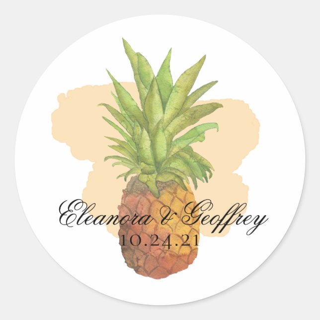 Sticker Rond Mariage côtier de l'ananas tropical d'été (Devant)