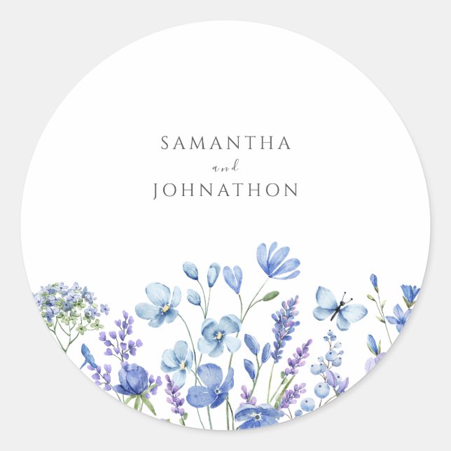 Sticker Rond Mariage couleur Fleur sauvage bleu (Devant)