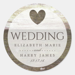 Sticker Rond Mariage Country Wood Heart