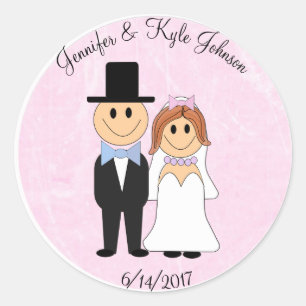 Sticker Rond Mariage Couple rose Mariage personnalisé Date