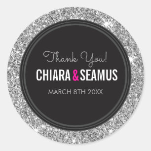 Sticker Rond MARIAGE COUPLE SEAL moderne argent parties scintil
