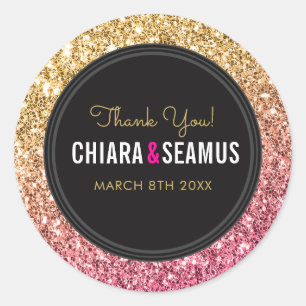 Sticker Rond MARIAGE COUPLE SEAL moderne rose or parties scinti