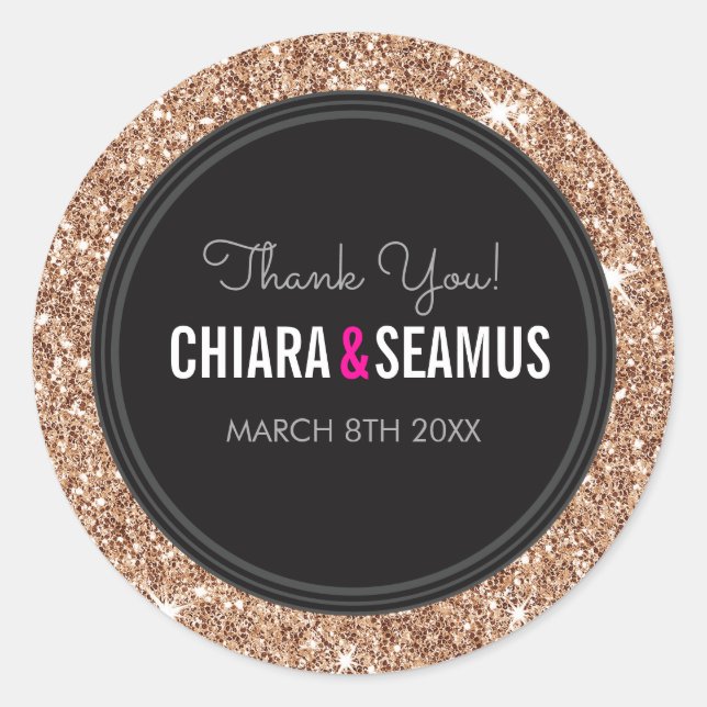 Sticker Rond MARIAGE COUPLE SEAL moderne rose or parties scinti (Devant)