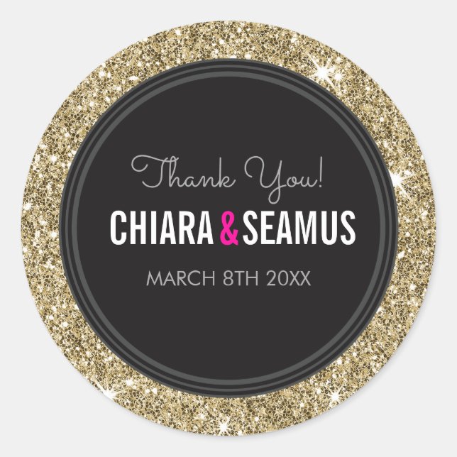 Sticker Rond MARIAGE COUPLE SEAL or moderne parties scintillant (Devant)