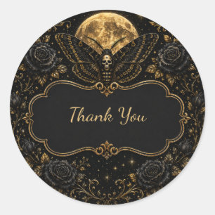 Sticker Rond Mariage Crâne de Papillon de Nuit Gothique – Éléga