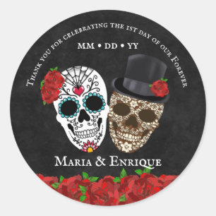 Sticker Rond Mariage Crâne de Sucre