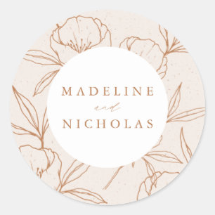 Sticker Rond Mariage Crème Florale Botanique Moderne & Terracot