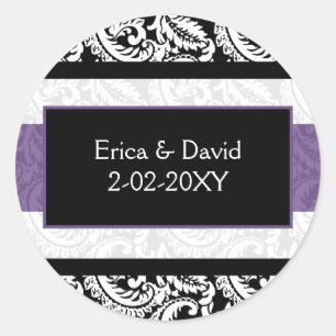 Sticker Rond Mariage damassé noire et violette