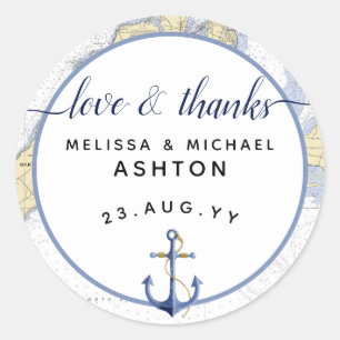 Sticker Rond Mariage d'Ancre du graphique nautique Merci / évén