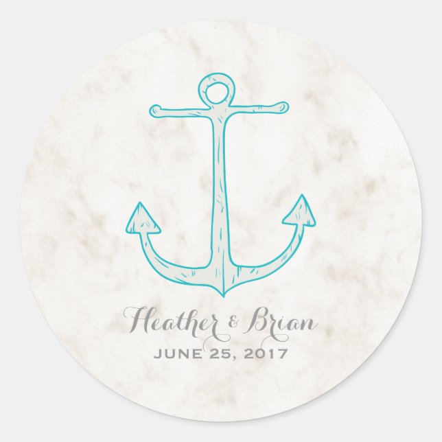 Sticker Rond Mariage d'Ancre turquoise Rustique (Devant)